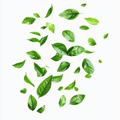 green leaves floating on white background