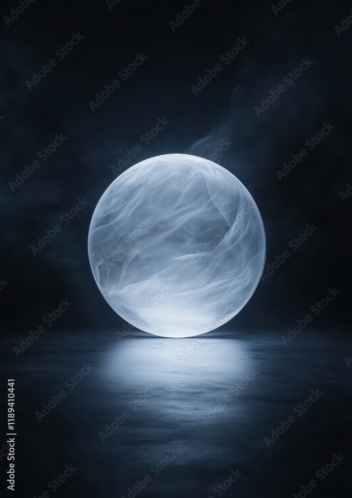 Poster digital art piece that appears to be a sphere or a sphere of light. the sphere is in the center of t
