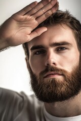 Obraz premium A detailed shot of a bearded man's face, suitable for use in editorial or commercial contexts