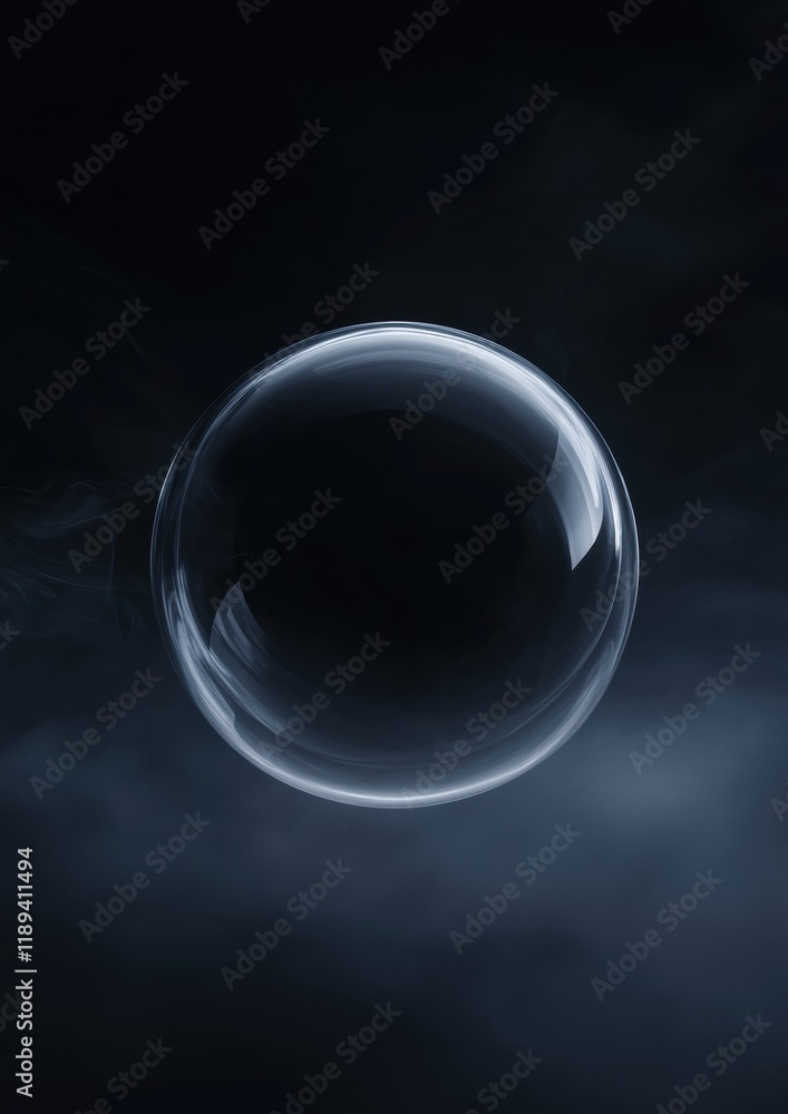 Poster close-up of a transparent sphere on a dark background. the sphere appears to be floating in the air,
