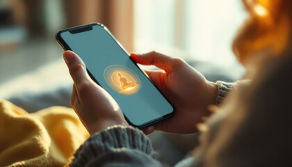 Woman relaxing with meditation app on smartphone