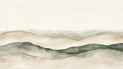 Serene Watercolor Landscape: Subtle Hills in Earthy Tones