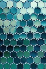 Fototapeta premium close-up of repeating hexagonal pattern with gradient from blue to green creating depth and texture