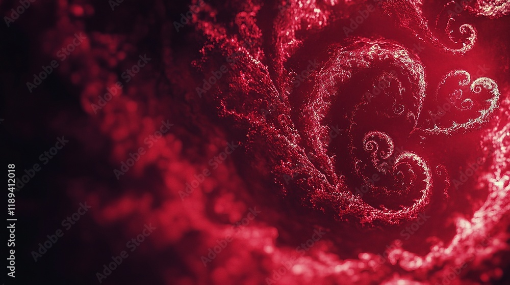 Poster intertwined hearts in swirling red background with dynamic lines