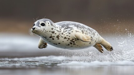 Naklejka premium Playful Arctic Seal Sliding on Ice