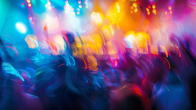 An abstract representation of a music festival, with swirling lights and vibrant hues capturing the excitement and liveliness of youth culture