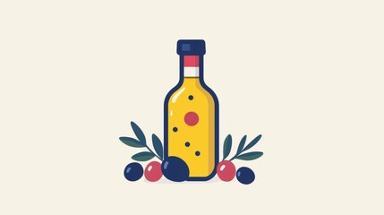 Olive oil bottle icon with olives AR 169 format