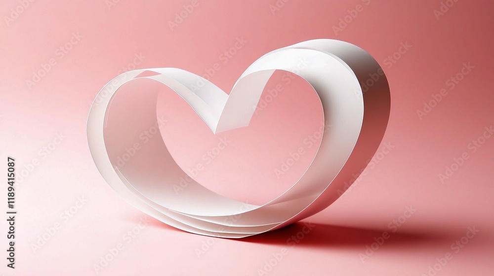 Poster artistic paper heart shape with soft lines on pink background