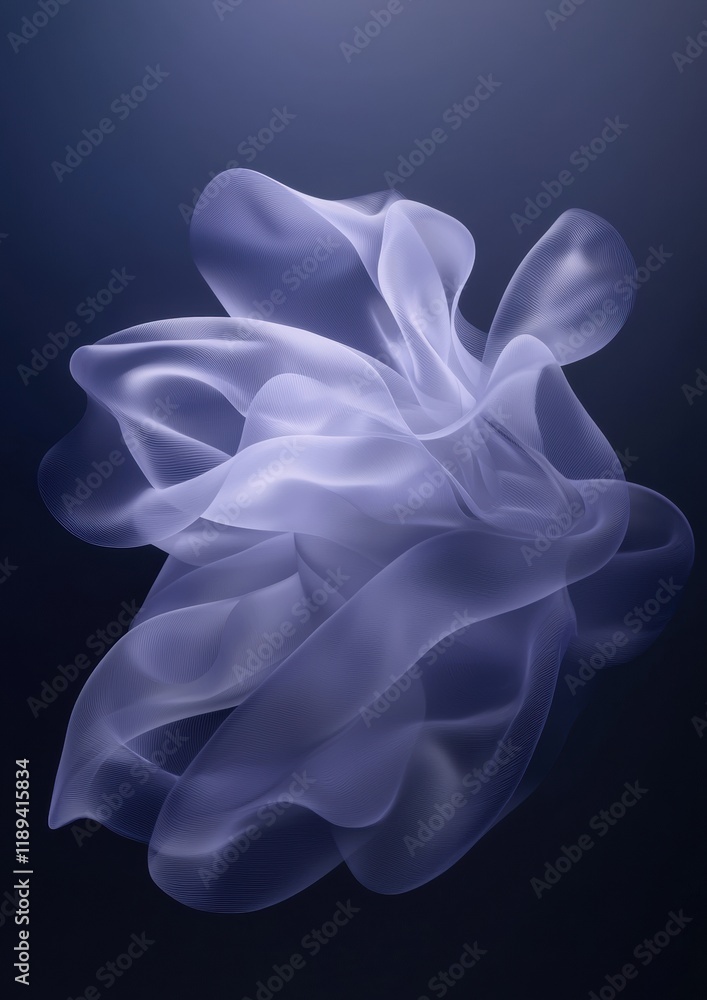 Poster abstract digital art piece that appears to be made up of a series of wavy lines that form a flower-l