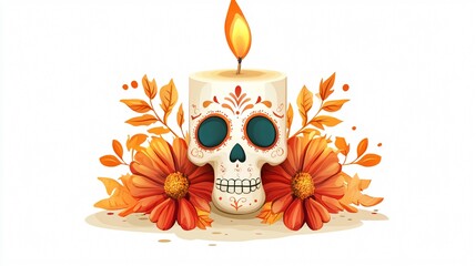 Dia de los Muertos Candle Vector: Wide Angle Isolated Image