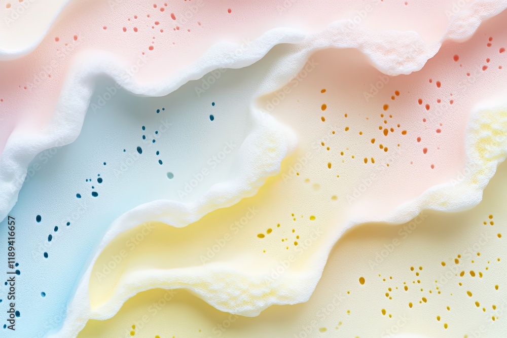 Poster close-up of color blotches created with sponge blending soft pinks yellows and blues for calming eff