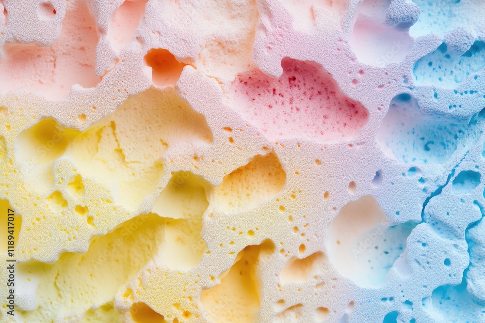 Poster close-up of color blotches created with sponge blending soft pinks yellows and blues for calming eff