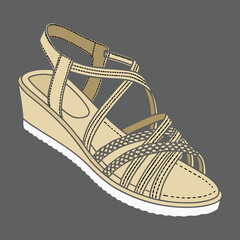 gold metallic women sandal wedge heel design vector art illustration
