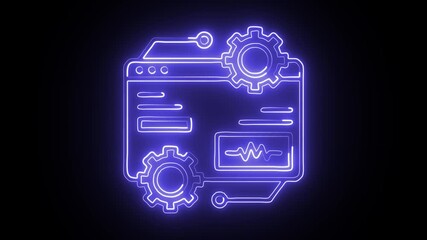  glowing neon operating system icon isolated on black background. HD video motion graphic animation