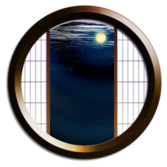 丸窓から望む十五夜