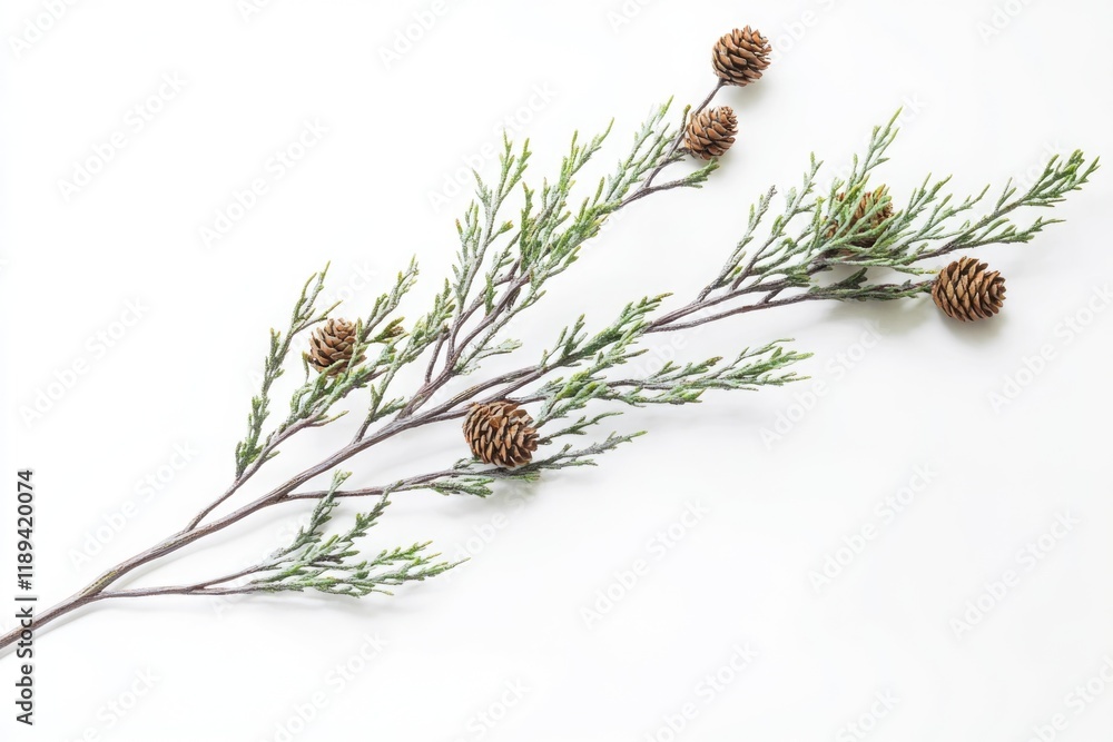 Poster a natural scene featuring a tree branch covered in cones, suitable for use as a background or design