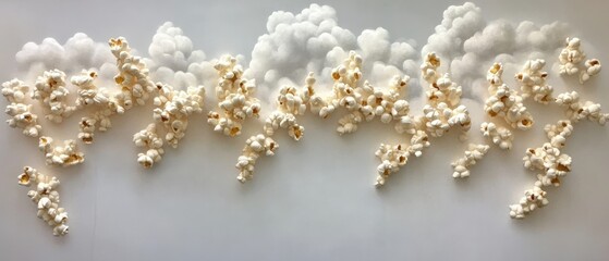 popcorn and painted clouds art installation