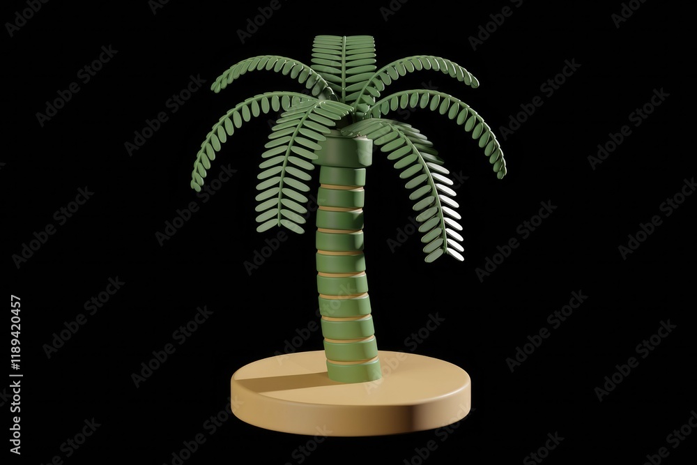 Poster Stylized 3D render of a palm tree, isolated on a transparent background, simple and minimal design.
