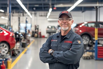 Confident Mechanic in Busy Auto Shop: A Portrait