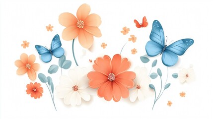 Beautiful Duo Color Flowers with Petals Design and Butterfly - Vibrant Floral Artwork for Decor