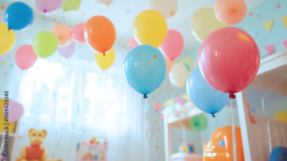 Aufkleber bright and colorful toys alongside cheerful balloons create a joyful atmosphere in a playful child r