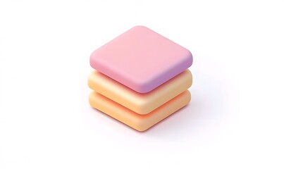 Stacked pastel square shapes, 3D render.