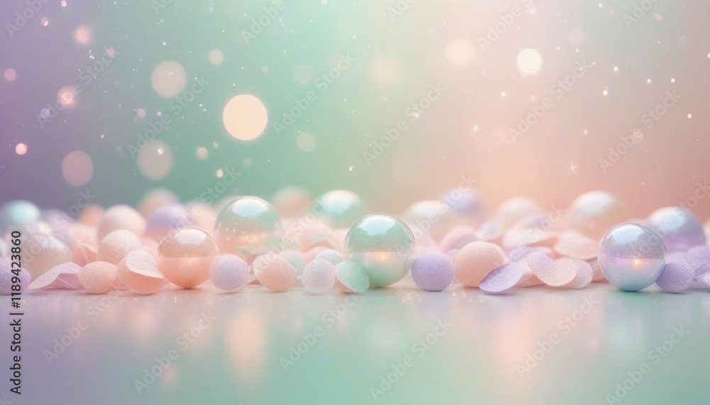 Poster pastel pearls and soft bokeh on a dreamy gradient background