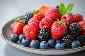 Delicious dessert with fresh berries and creamy panna cotta served at a gourmet restaurant
