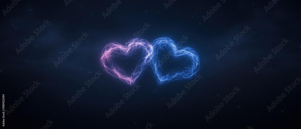 Poster digital art piece that appears to be a combination of two hearts. the hearts are made up of two line
