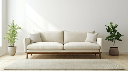 Modern Beige Sofa in Minimalist Living Room Setting