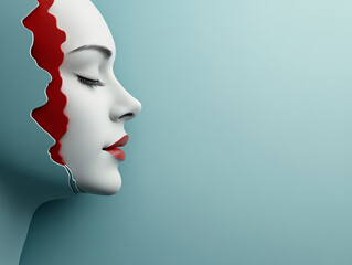 Woman's profile art with red accents