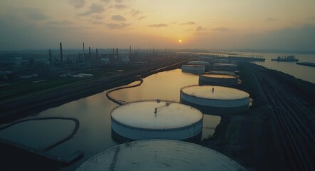 Aerial Perspective of an Oil Storage Facility: Tank Farm for Petrochemicals and Energy Cargo Transportation