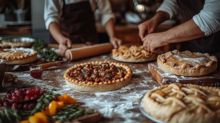 Rustic Kitchen Scene with Homemade Pies and Fresh Ingredients 18