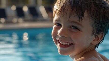A happy child enjoying time by the pool