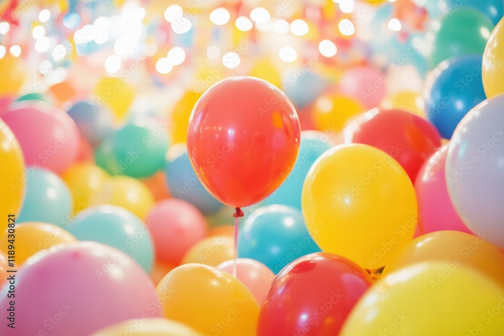 Aufkleber colorful balloons and toys creating a vibrant atmosphere in a cheerful child playroom filled with jo