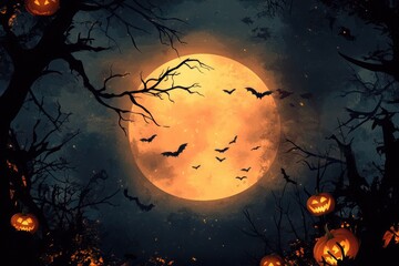 Spooky Celebration: Enchanting Halloween Circle Frame with Autumn Elements