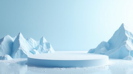 Ice Podium Background Snow Winter Product Platform Cold Mountain 3D.