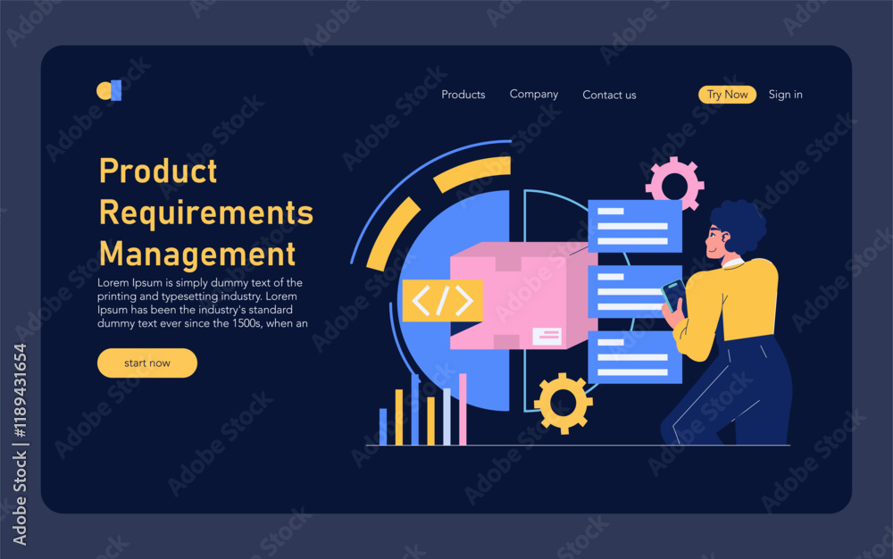 Poster development process automation. flat vector illustration