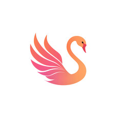 Simple 2D Flat Vector Swan Icon with Curved Neck and Abstract Wings