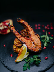 Grilled salmon steak lemon