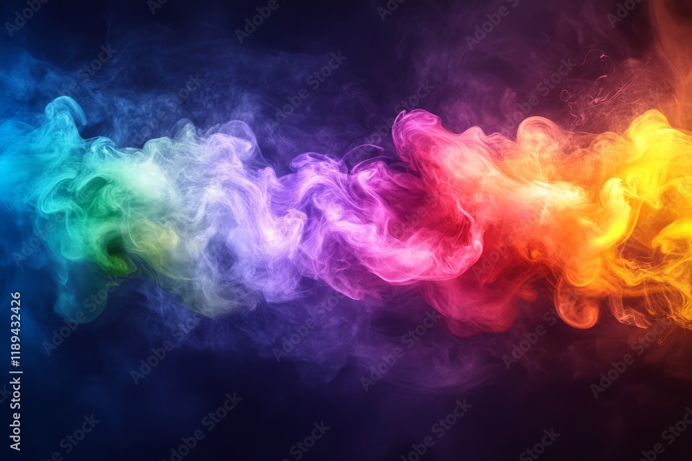 Poster colorful swirling abstract design with vibrant gradients and soft textures against a dark background