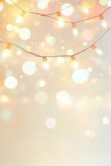 String of Christmas lights is hanging from the ceiling, creating a warm and festive atmosphere. The lights are on, illuminating the room and adding a touch of holiday cheer. The string is long