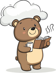 Vector cute cartoon animals reading a book illustration
