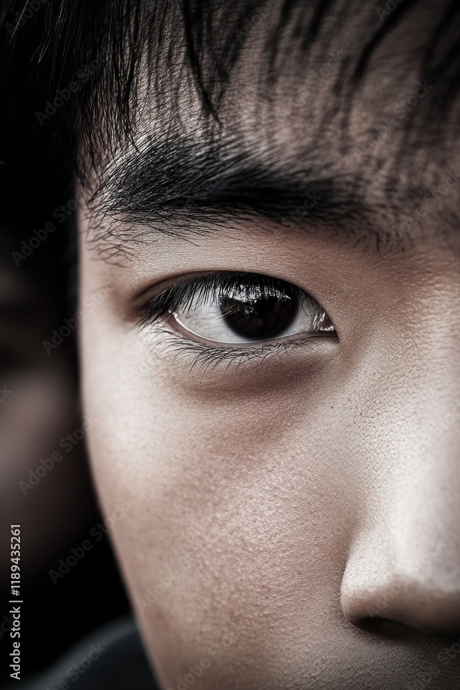 Poster a close-up shot of an individual's eye with the surrounding area blurred, suitable for use in portra