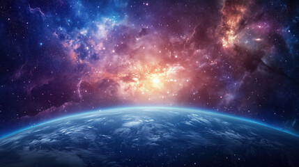 Breathtaking View of Earth from Space with a Vast Starry Sky Backdrop