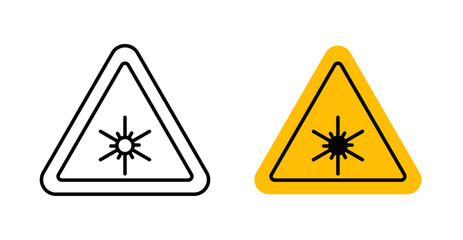 Laser warning icons vectors set in black. line and flat versions