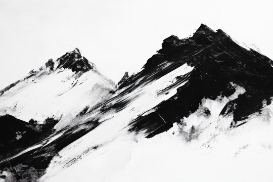 abstract painting of black and white mountains