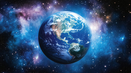 Breathtaking View of Earth from Space with a Vast Starry Sky Backdrop