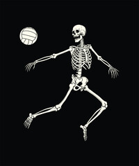 Skeleton volleyball sport t-shirt design.