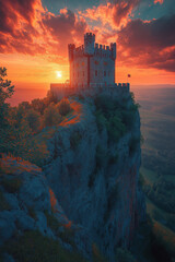 Fototapeta premium Forteresse en pierre au coucher du soleil